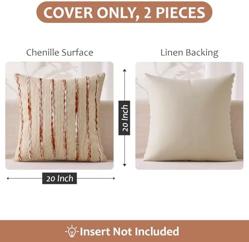 ANRODUO Boho Decorative Throw Pillow Covers Rust Stripe 20x20 Inch Set of 2 - Image 5