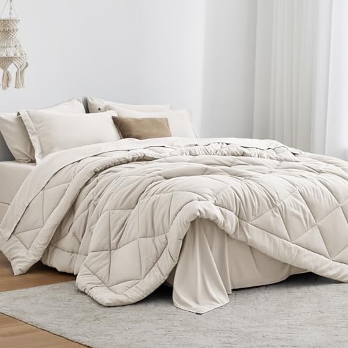 Love's cabin Full Comforter Set Off White, 7 Pieces Full Bed in a Bag, All by Lovescabin