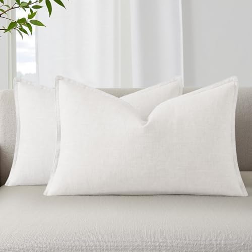 decorUhome Fall Cream White Linen Throw Pillow Covers 12x20 Set of 2 by decorUhome