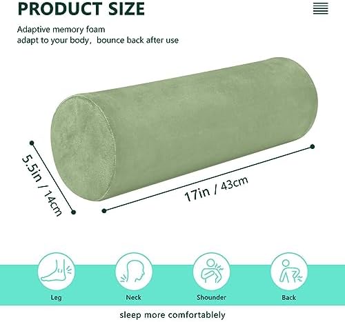 YETTASBIN Sage Green Solid Color Cylinder Round Pillow - Image 3