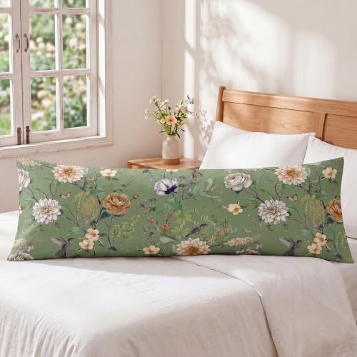 Bedorm 20 x 54 Body Pillow Cover Cotton Green Floral Body Pillow Case 1 Pcs - Image 2