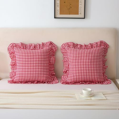 Mywinlle 2 Pack Red/White Plaid Gingham Throw Pillow Covers 18"x18" - Image 2