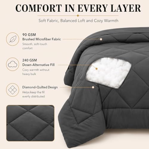 CozyLux King Comforter Set 102"x90" Dark Grey - Image 3