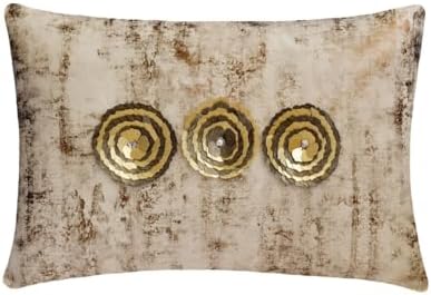 The HomeCentric Decorative Gold 12"x22" Lumbar Pillow Cover, Linen Floral & 3D by TheHomeCentric
