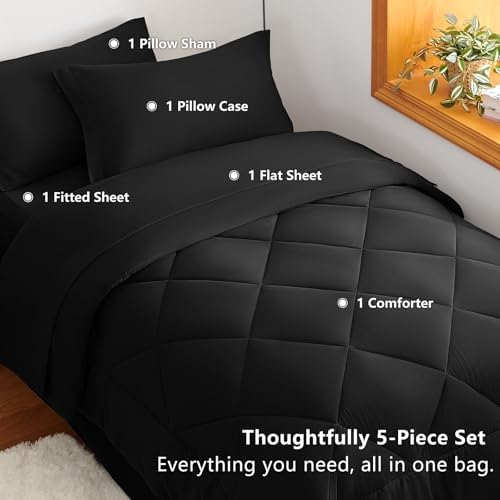 CozyLux Twin XL Comforter Set 68"x88" Black - Image 6