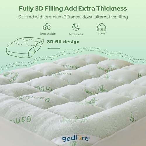 BEDLORE King Mattress Topper Viscose Bamboo, Thick Pillow Top Mattress Pad - Image 5