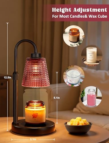 Pomegranate Red Candle Warmer Lamp with Timer, Dimmable Candle Warmer for Home Decor, Height Adjustable Candle Lamp for Jar Candles, Birthday Gifts for Women Mom, House Warming Gifts New Home - Image 3