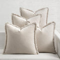 MIULEE Fall Linen Fringe Pillow Covers Set of 4 18x18 Neutral Beige by MIULEE