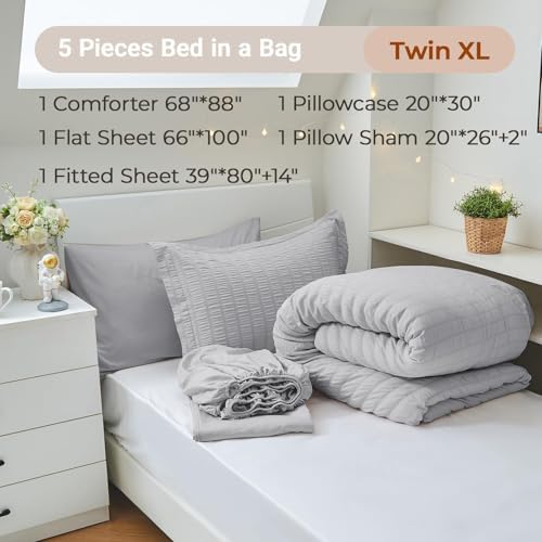 MUXHOMO 5 Pieces Twin Comforter Set, Seersucker Bed in a Bag Twin Size - Image 4