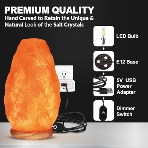 WBM Salt Lamp - USB Himalayan Salt Lamp with Touch Dimmer Control, Natural Pink Crystal, 5-7 lbs, Wooden Base, LED Bulb, Room Decor, Home Decor, Relaxation, Ambiance, Gift - Image 5