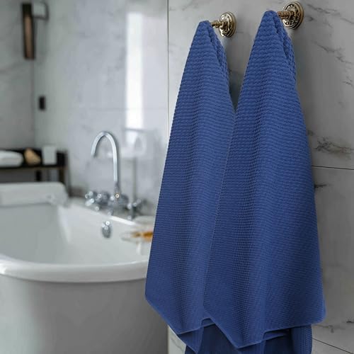 COTTON CRAFT Euro Spa Waffle Weave Bath Towels - Set of 4 Blue Towels - Image 5