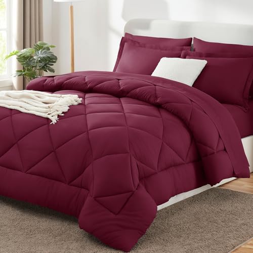 CozyLux Queen Comforter Set 88"x88" Burgundy by CozyLux