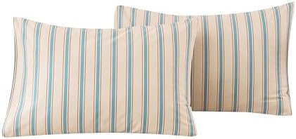 ECOCOTT Striped Pillowcases King Size Set of 2, 100% Washed Cotton Pillow Cases by ECOCOTT