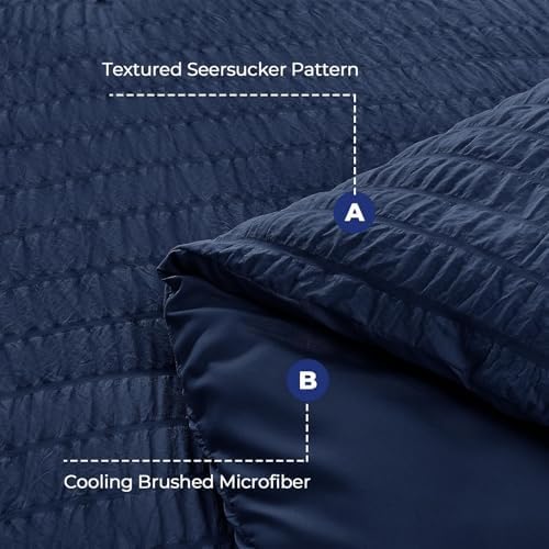 HYMOKEGE Navy Blue Oversized Queen Comforter Set Seersucker 7 Pieces, All - Image 5