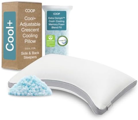 Coop Home Goods Cool+ Crescent Adjustable Pillow, Queen Size Plus Shaped Memory by CoopSleepGoods