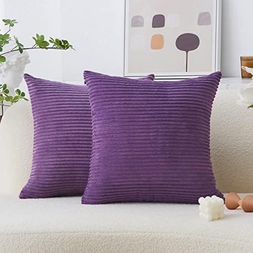 Home Brilliant Purple Pillow Covers Set of 2 Striped Velvet Corduroy Decorative by HomeBrilliant