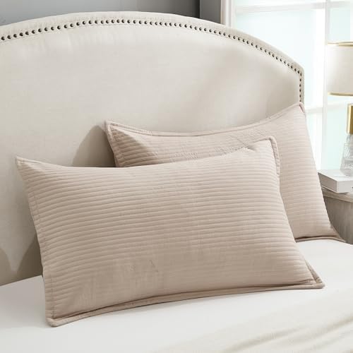 Stripe Quilted Pillowcases Set of 2, King Size Envelope Pillow Covers Soft - Image 2
