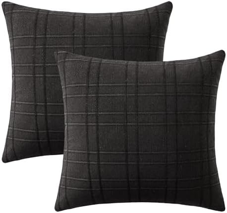 MIULEE Linen Plaid Pillow Covers Decorative 20x20 Black - Image 7