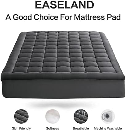 EASELAND Queen Mattress Pad Cotton Pillow Top Mattress Topper Dark Grey - Image 2