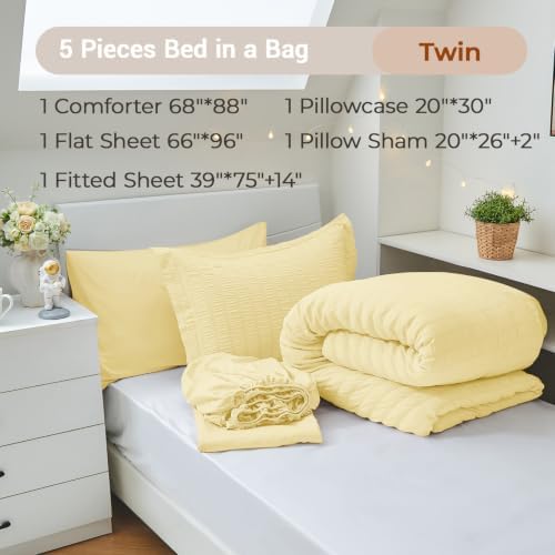 MUXHOMO 5 Pieces Twin Comforter Set, Seersucker Bed in a Bag Twin Size - Image 4