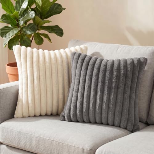 Set of 2 Decorative Throw Pillow Covers 20x20 Faux Fur Dark Gray - Image 6