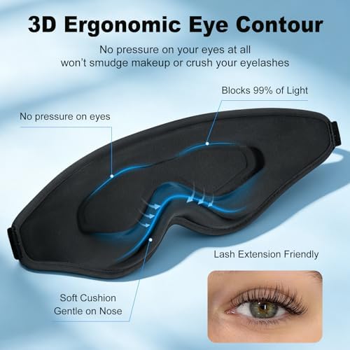 3D Contoured Sleep Eye Mask, Zero Eye Pressure Light Blocking Sleeping Mask - Image 4