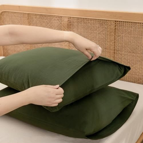 BESTOUCH Washed Cotton Pillowcases Linen Feel Olive Green 12 X 34 inch - Image 3