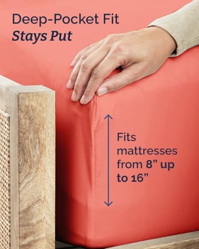 Full XL Sheets - 4 Piece Full XL Sheet Set - Breathable & Cooling - Coral - Image 4