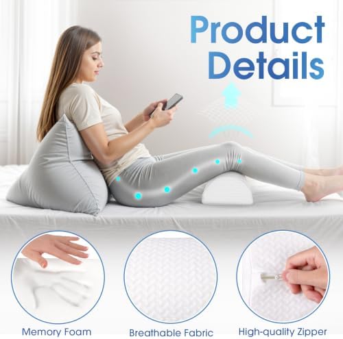 2 Pack Knee Pillow for Back Sleeping Memory Foam Half Moon Bolster Pillow - Image 5