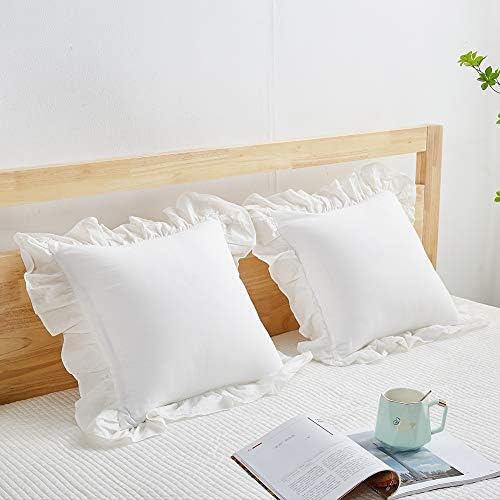 Mywinlle Vintage Off White Ruffle Euro Shams 26"x26" Set of 2 - Image 2