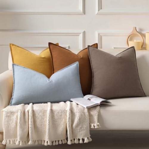 decorUhome Fall Brown Linen Throw Pillow Covers 24x24 Set of 2 - Image 7