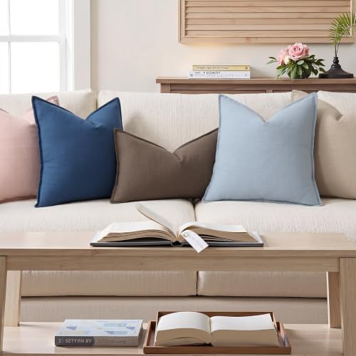 decorUhome Fall Sky Blue Linen Throw Pillow Covers 18x18 Set of 2 - Image 4