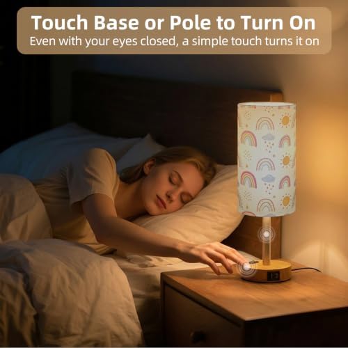 Bedside Table Lamp, Dimmable Touch, AC Outlet, USB A+C (SunRainbow) - Image 4