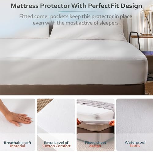 PlushDeluxe Waterproof Queen Mattress Protector, Terry Cotton - Image 3