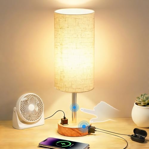 Table Lamp for Bedroom, High-Sensitivity Touch, AC Outlet, USB A+C by Unknown