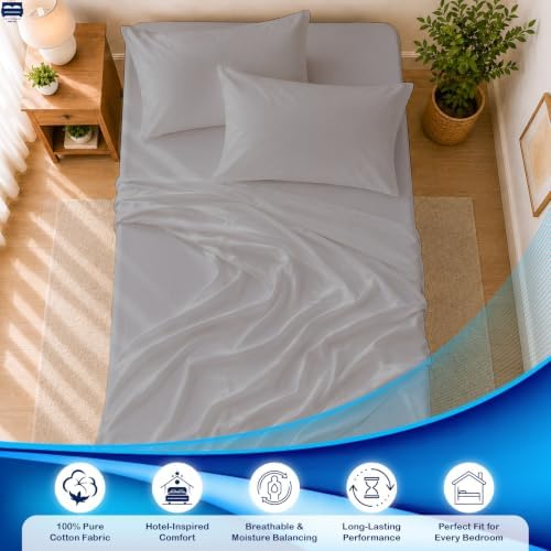 Cottingon 4 PC Cot Sheet Set 30"X75", Egyptian Cotton, Light Grey - Image 3