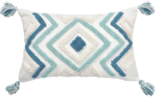 Lumbar Boho Pillow Covers 12x20 Tufted Teal - Image 7