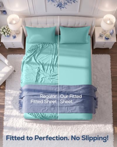 Queen Fitted Sheet, Ultra Soft Fits Up to 15 Inch Deep Pocket, Spa Blue - Image 3