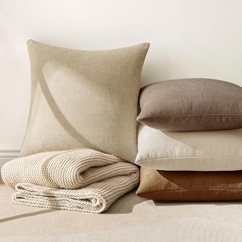 MIULEE Textured Chenille Throw Pillow Covers 20x20 Inch Beige - Image 6