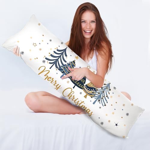 Navy Blue Christmas Tree 20x54 Body Pillow Cover, Christmas Home Room Decor - Image 3