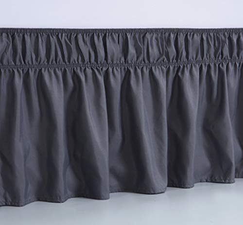 MEILA Wrap Around Bed Skirt Three Fabric Sides Elastic Dust Ruffled 16 Inch Tailored Drop,Easy to Install Fade Resistant-Dark Grey, Queen/King