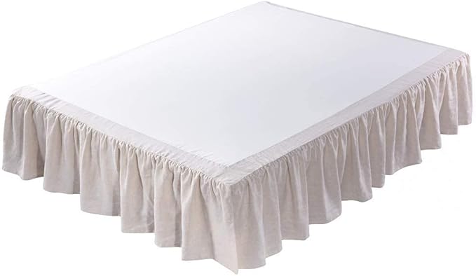 MEADOW PARK Washed French Linen Bed Skirt, Dust Ruffl, Full Size 54" W x 75" L, Drop 16", Super Soft, Ruffle Style, Natural Color