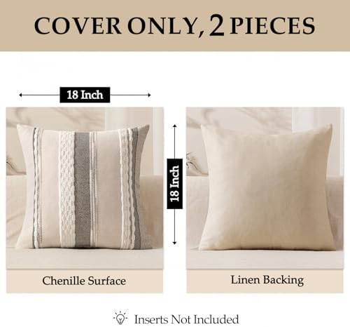 ANRODUO Boho Decorative Throw Pillow Covers White Stripe 18x18 Pack of 2 - Image 4