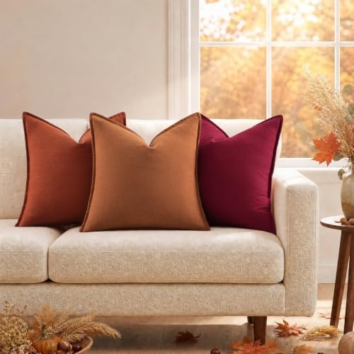 decorUhome Fall Light Rust Linen Throw Pillow Covers 18x18 Set of 2 - Image 5
