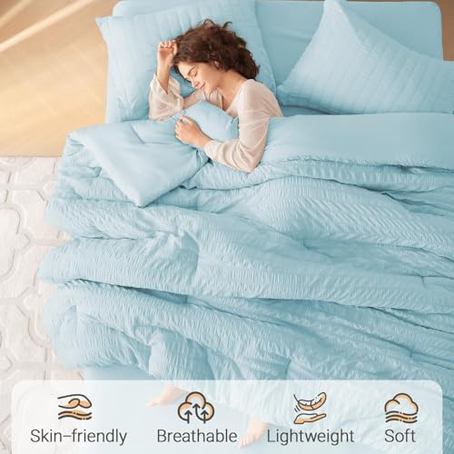 MUXHOMO 5 Pieces Twin Comforter Set, Seersucker Bed in a Bag Twin Size - Image 2