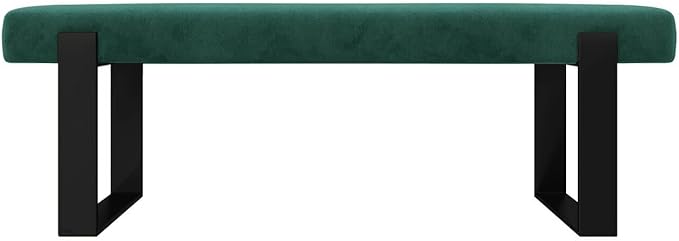 VANT Upholstered Bed Bench - Velvet Emerald Green - Matte Black - Contemporary Modern, Bedroom Bench Seat, Hallway, or Entryway