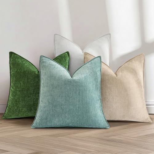 decorUhome Chenille Moss Green Velvet Throw Pillow Covers 16x16 Set of 2 - Image 5