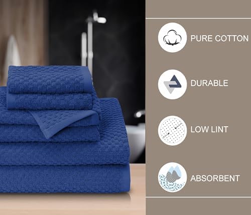 COTTON CRAFT Euro Spa Waffle Weave 6 Piece Towel Set - 100% Cotton - Blue - Image 6