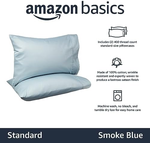 Amazon Basics 400 Thread Count 100% Cotton Pillowcases, Sateen Weave, Wrinkle - Image 2