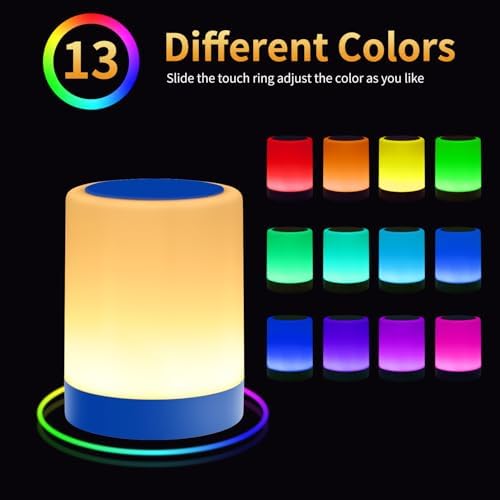 OORUN Touch Bedside Table Lamp,13 RGB Colors & 5 Brightness, USB Rechargeable Desk Lamp, Remote Control Dimmable Night Light with RGB Color Changing,Portable Lamp for Baby, Bedroom, Living Room (Blue) - Image 3